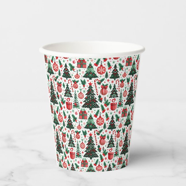 Christmas tree, presents, candy cane paper cups (Front)