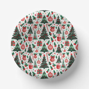 Christmas tree, presents, candy cane paper plate