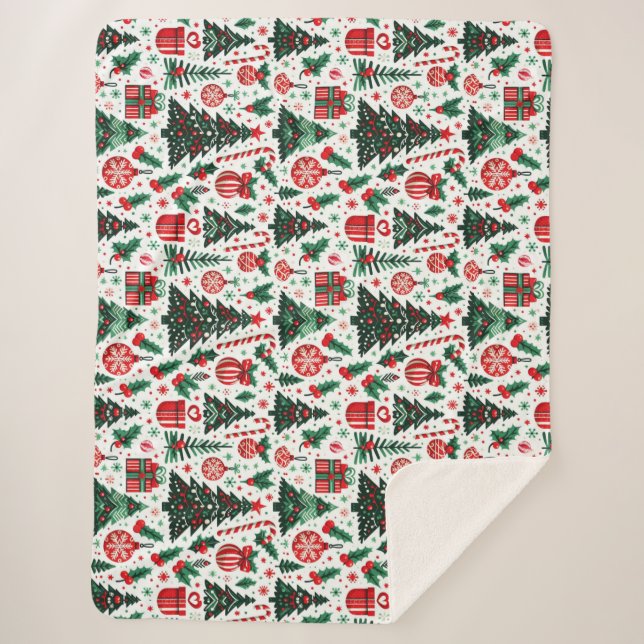 Christmas tree, presents, candy cane sherpa blanket (Front)