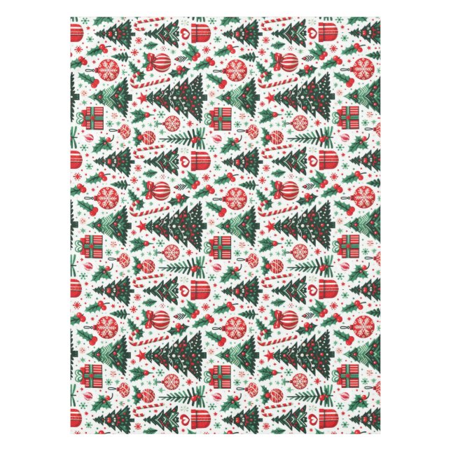 Christmas tree, presents, candy cane tablecloth (Front)