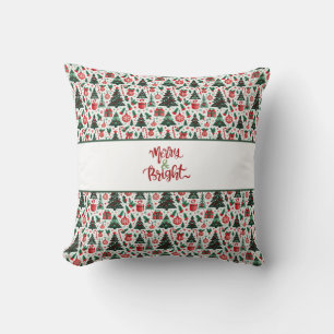 Christmas tree, presents, candy cane throw pillow