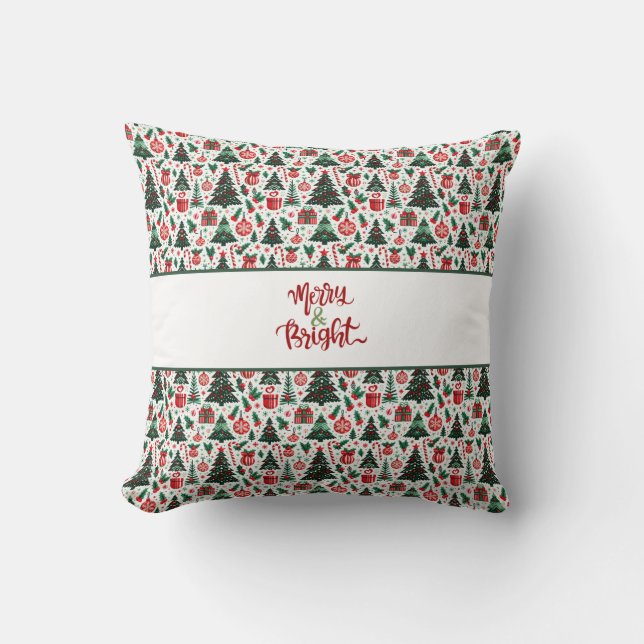Christmas tree, presents, candy cane throw pillow (Front)