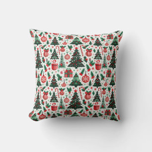 Christmas tree, presents, candy cane throw pillow