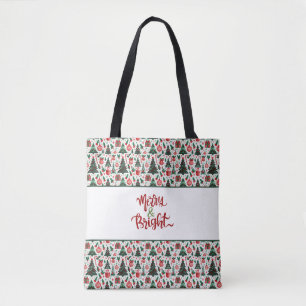 Christmas tree, presents, candy cane tote bag