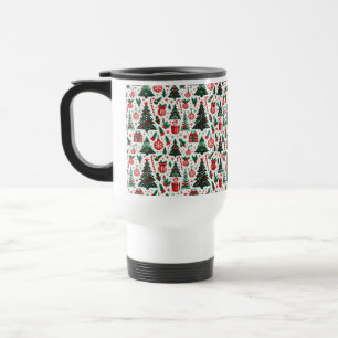 Christmas tree, presents, candy cane travel mug