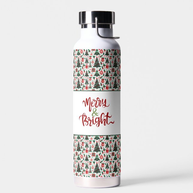 Christmas tree, presents, candy cane water bottle (Left)