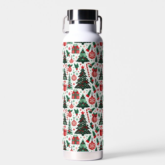 Christmas tree, presents, candy cane water bottle (Front)
