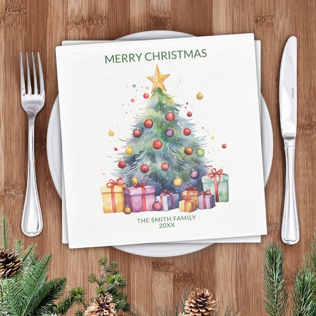 Christmas Tree Presents Green Party Napkin (Creator Uploaded)