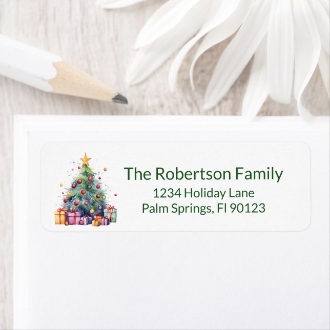 Christmas Tree Presents Green Return Address (Insitu)