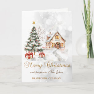 Christmas Tree Presents House Bokeh Company Holiday Card