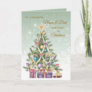 Christmas tree, presents, Mom and Dad Holiday Card