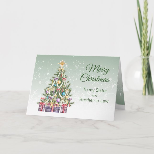 Christmas tree, presents, Sister & Brother-in-Law Holiday Card (Front)