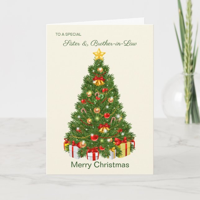 Christmas tree, presents, Sister & Brother in Law Holiday Card (Front)