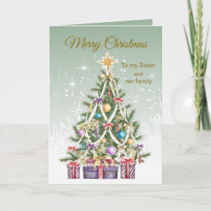 Christmas tree, presents, Sister & her family Holiday Card