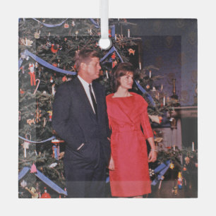 Christmas Tree President John Kennedy & Jacqueline Glass Ornament