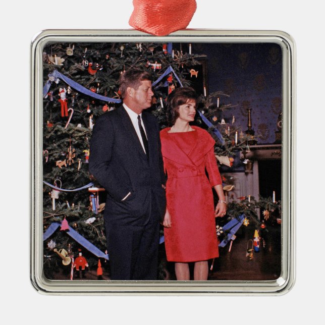 Christmas Tree President John Kennedy & Jacqueline Metal Ornament (Front)
