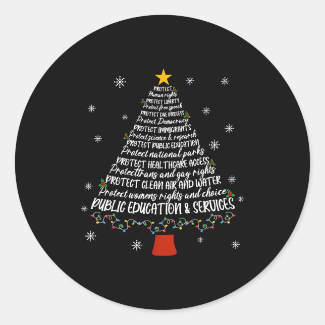 Christmas Tree Protect Human Rights Protect Libert Classic Round Sticker (Front)