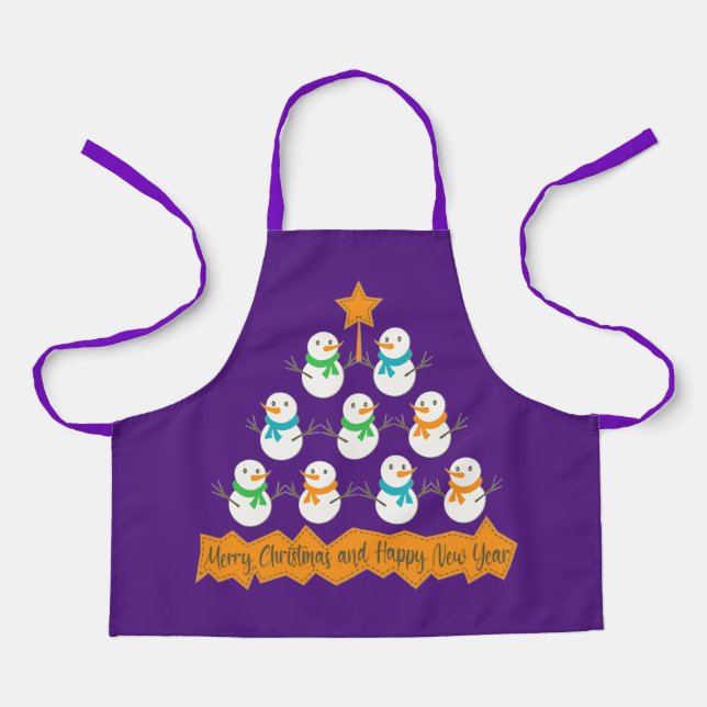 Christmas tree pyramid made of xmas snowmen apron (Front)