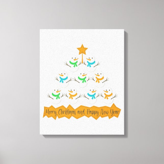 Christmas tree pyramid made of xmas snowmen canvas print (Front)