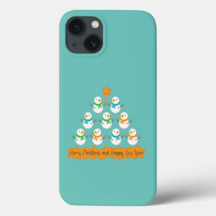Christmas tree pyramid made of xmas snowmen iPhone 13 case