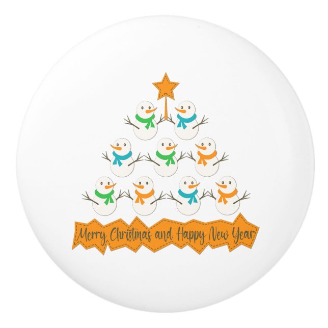Christmas tree pyramid made of xmas snowmen ceramic knob (Front)