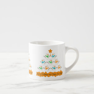Christmas tree pyramid made of xmas snowmen espresso cup