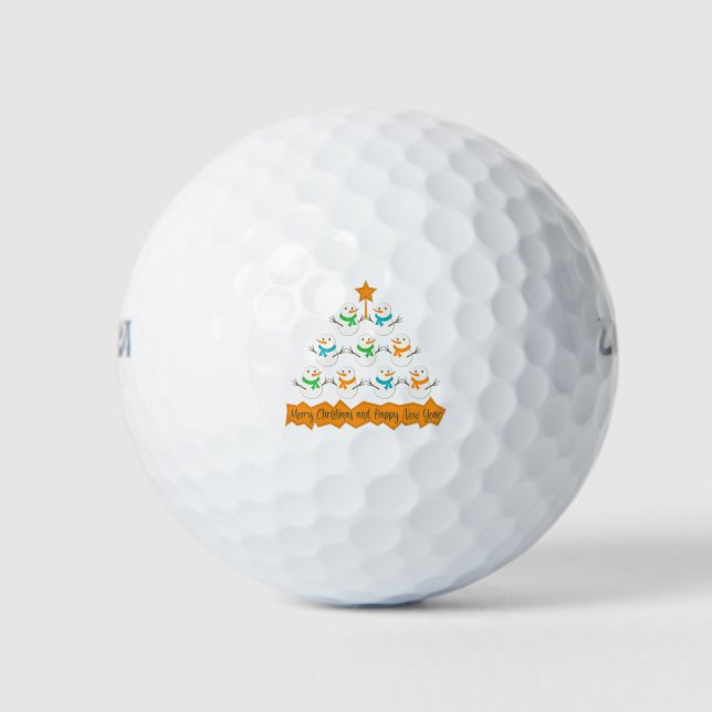 Christmas tree pyramid made of xmas snowmen golf balls (Front)