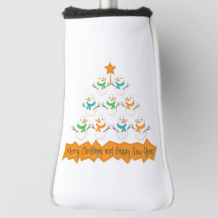 Christmas tree pyramid made of xmas snowmen golf head cover