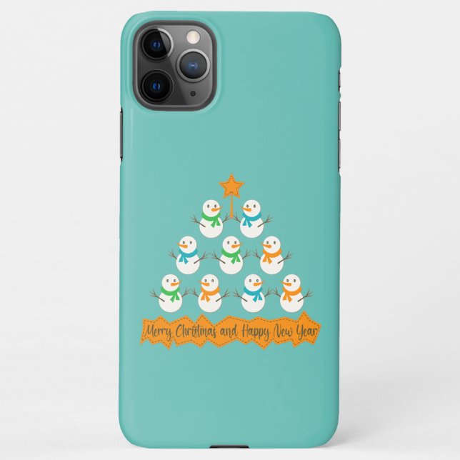 Christmas tree pyramid made of xmas snowmen iPhone case (Back)