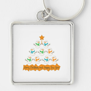 Christmas tree pyramid made of xmas snowmen keychain