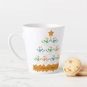 Christmas tree pyramid made of xmas snowmen latte mug