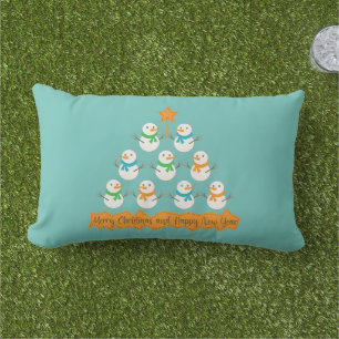 Christmas tree pyramid made of xmas snowmen lumbar pillow