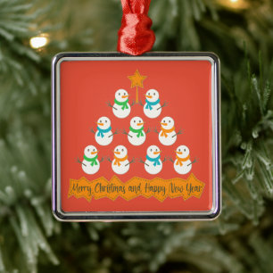 Christmas tree pyramid made of xmas snowmen metal ornament