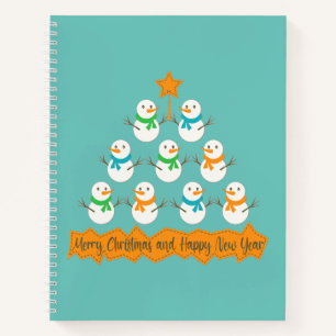Christmas tree pyramid made of xmas snowmen notebook