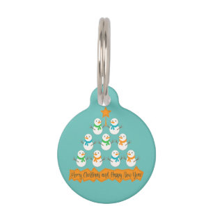 Christmas tree pyramid made of xmas snowmen pet tag
