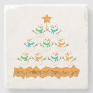 Christmas tree pyramid made of xmas snowmen stone coaster