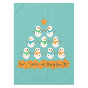 Christmas tree pyramid made of xmas snowmen tablecloth