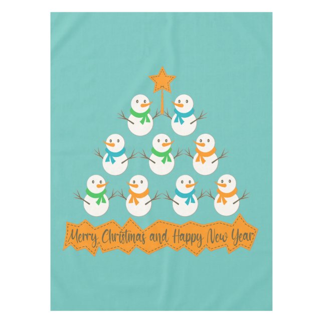 Christmas tree pyramid made of xmas snowmen tablecloth (Front)