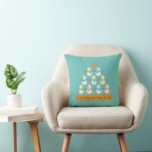 Christmas tree pyramid made of xmas snowmen throw pillow