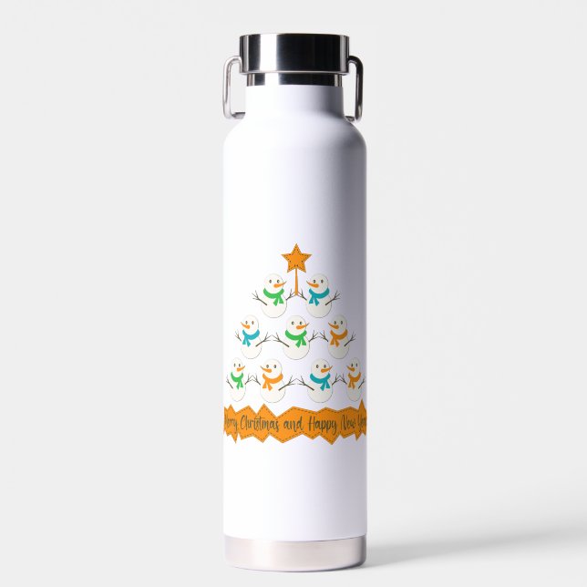Christmas tree pyramid made of xmas snowmen water bottle (Front)
