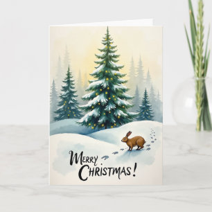 Christmas Tree Rabbit Snow Card