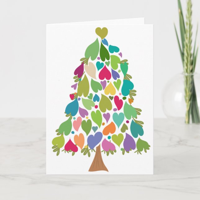 Christmas Tree Rainbow Love Hearts Holiday Card (Front)