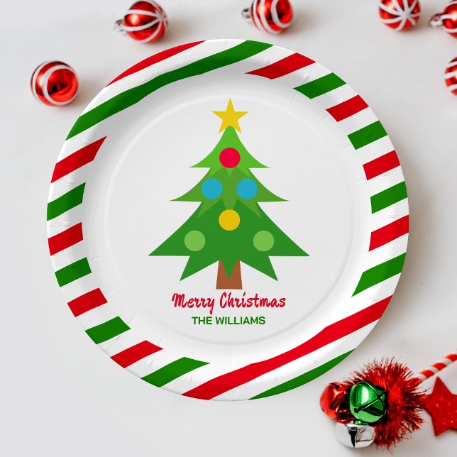 Christmas Tree Red And Green Holiday Party Paper Plate (Celebrate the season with festive Christmas paper plates—perfect for holiday gatherings and cheer!)