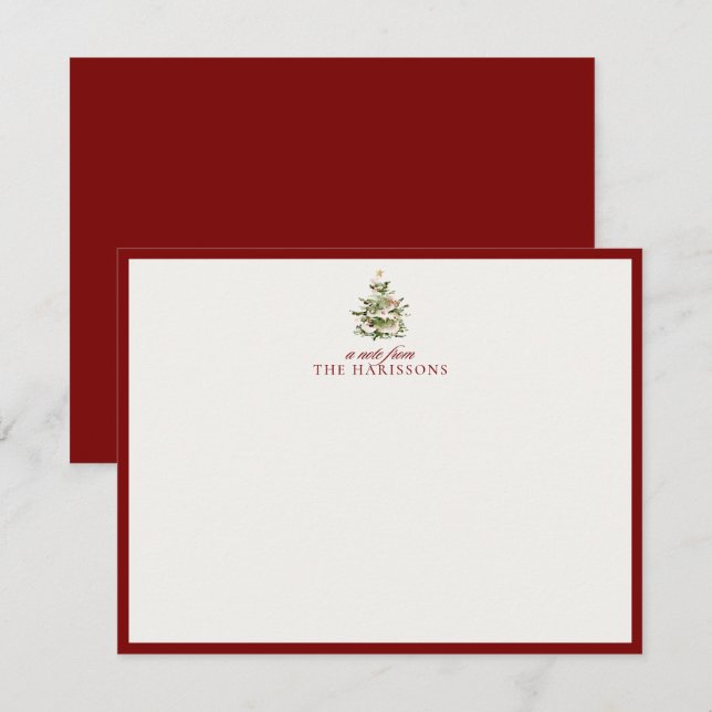 Christmas Tree Red Border Note Card (Front/Back)