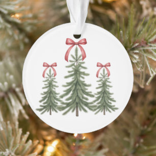 Christmas Tree Red Bow Retro Merry Christmas Xmas Ornament