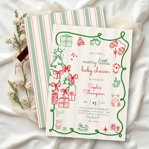 Christmas Tree Red Bows Merry Little Baby Shower Invitation