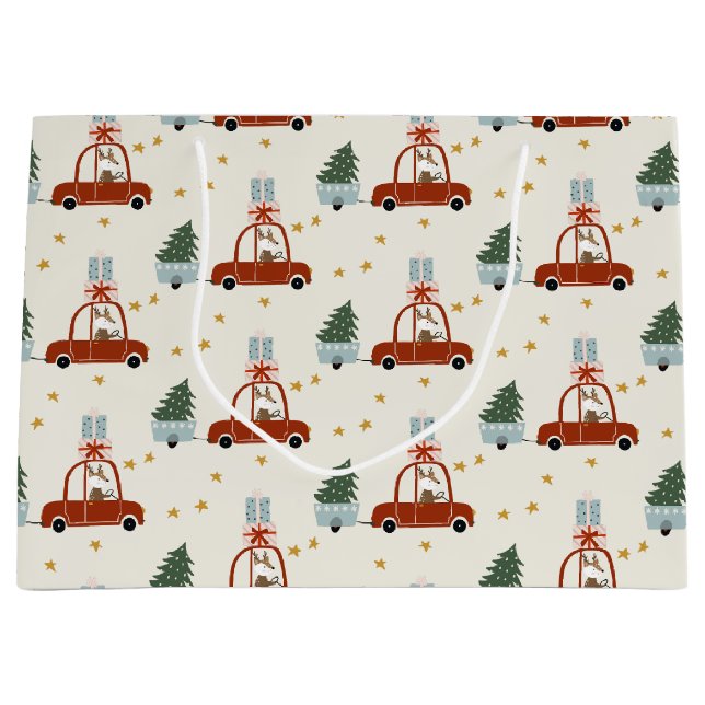 Christmas Tree Red Car Illustration Gift Bag (Front)