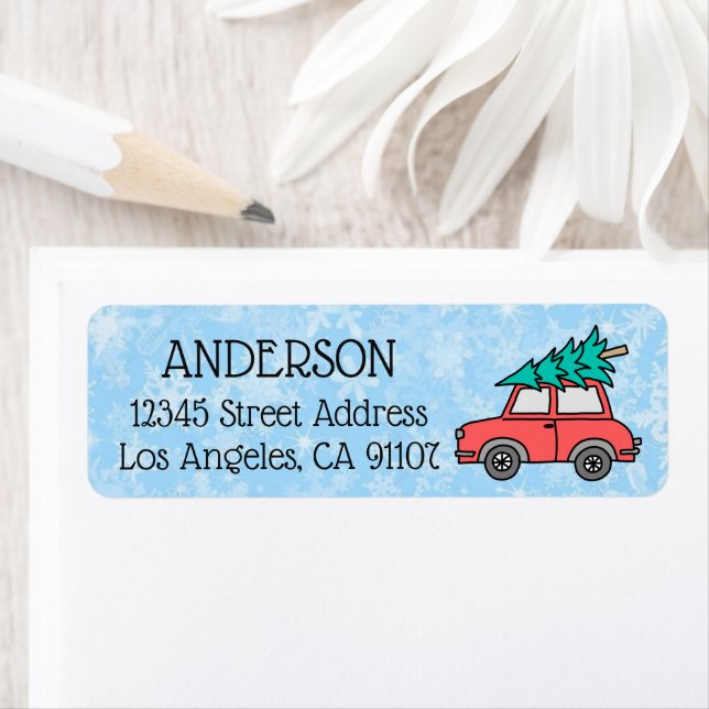 Christmas Tree & Red Car Return Address Labels (Insitu)