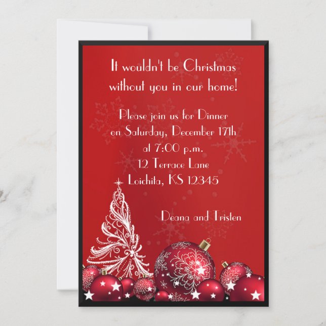 Christmas Tree Red Dinner Party Invitation (Front)