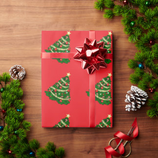 Christmas Tree Red Gift Wrapping Paper 